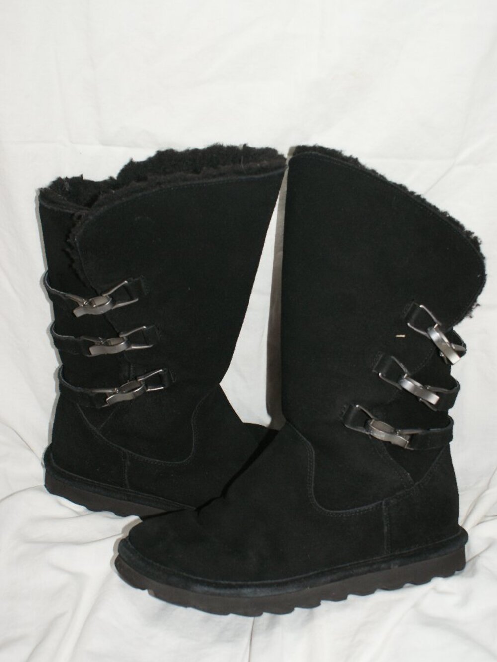 Bearpaw Shearling Black Boot, Moto Style - Size 8 - Well Worn
